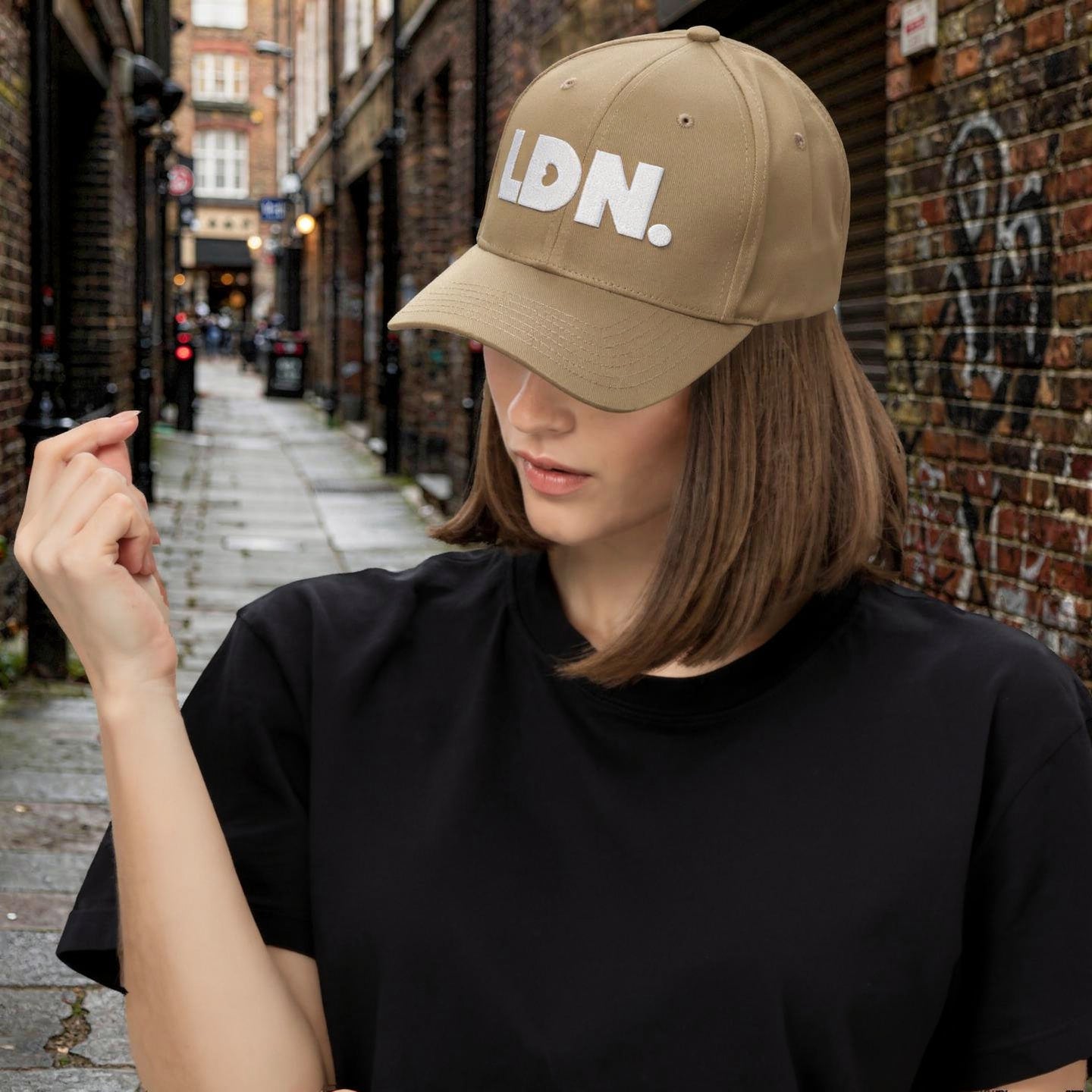 Structured twill cap with bold LDN. embroidery. Available in black, camo, red, navy, khaki and more. Two fitted sizes (S/M, L/XL). Clean finish, no mesh.