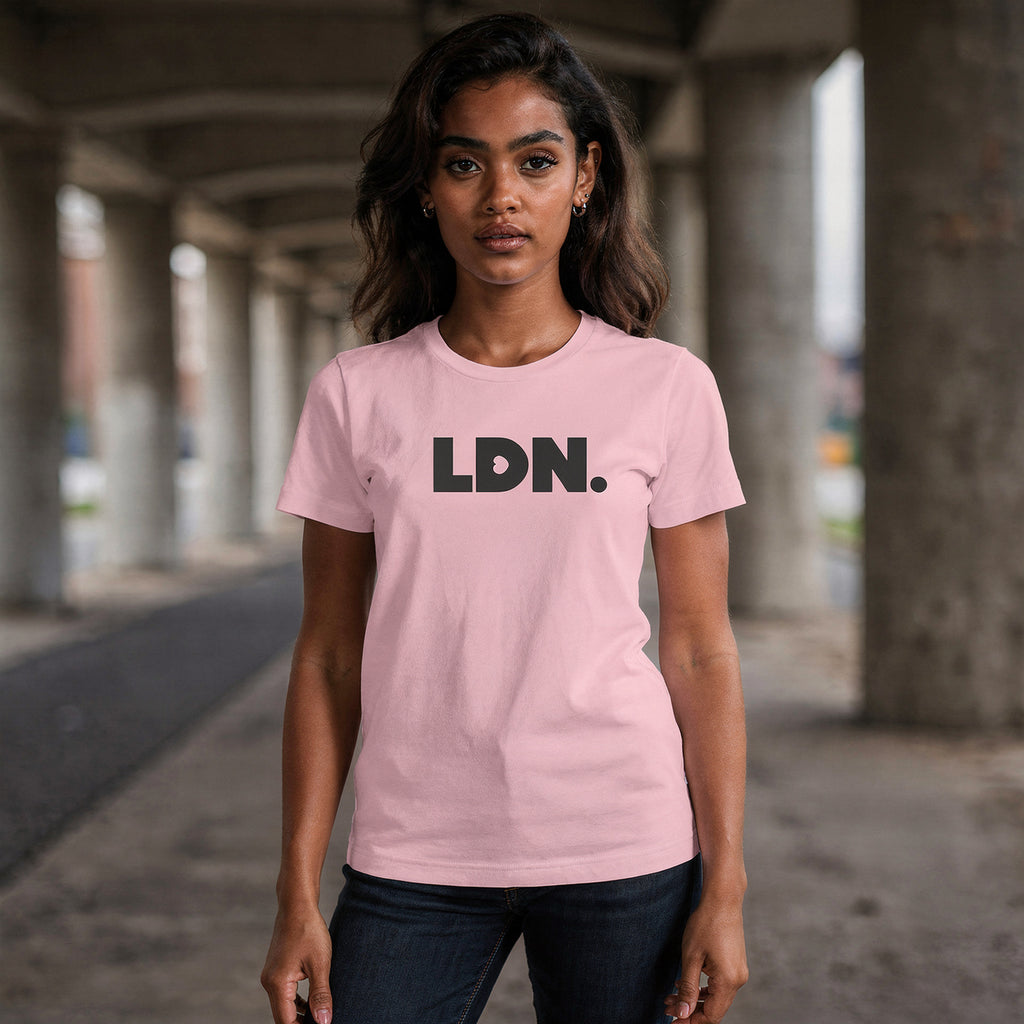 A t-shirt featuring a bold, minimalist design with LDN printed in large, dark letters across the chest. This unisex t-shirt offers a sleek and stylish way to show your London pride, perfect for casual wear or as a statement piece.