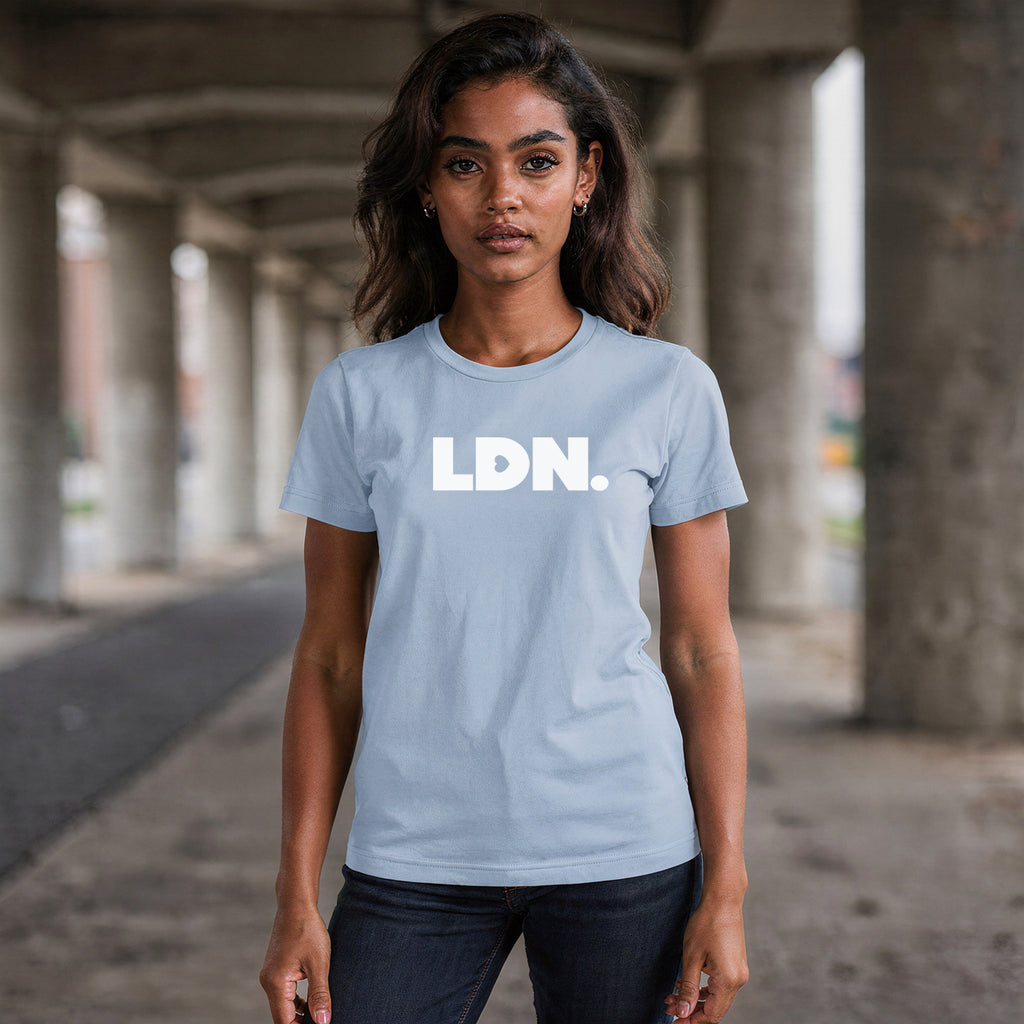T-shirt featuring a bold, minimalist design with LDN printed in large, white letters across the chest. This unisex t-shirt offers a sleek and stylish way to show your London pride, perfect for casual wear or as a statement piece.