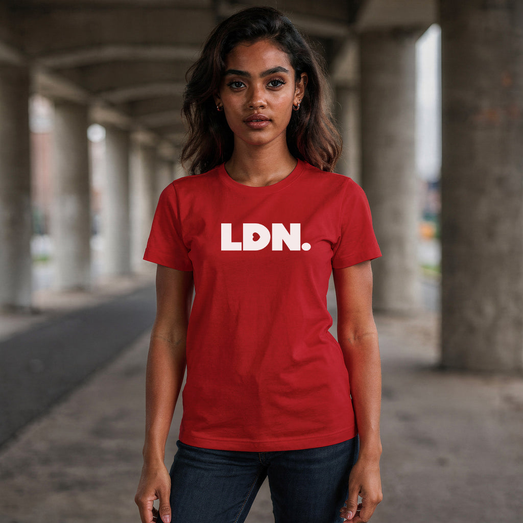 T-shirt featuring a bold, minimalist design with LDN printed in large, white letters across the chest. This unisex t-shirt offers a sleek and stylish way to show your London pride, perfect for casual wear or as a statement piece.