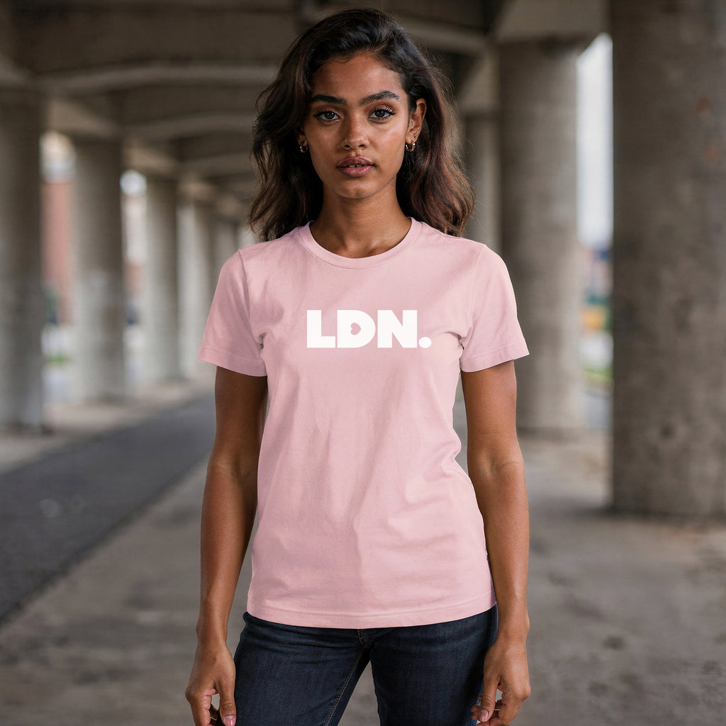 T-shirt featuring a bold, minimalist design with LDN printed in large, white letters across the chest. This unisex t-shirt offers a sleek and stylish way to show your London pride, perfect for casual wear or as a statement piece.