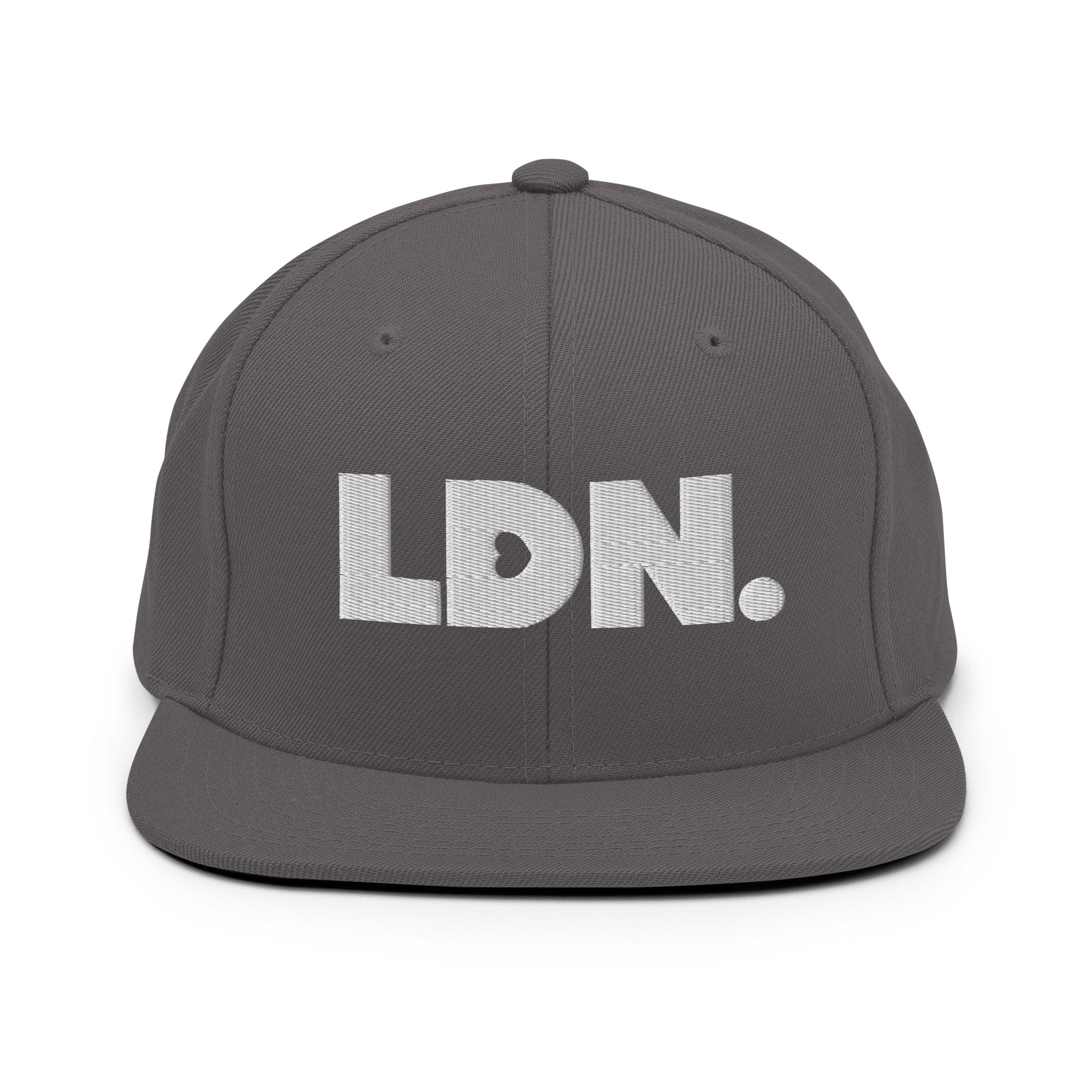 Black snapback hat featuring bold “LDN.” text in white — streetwear-ready with structured fit, flat brim, and adjustable back. A sharp urban essential for London lovers.