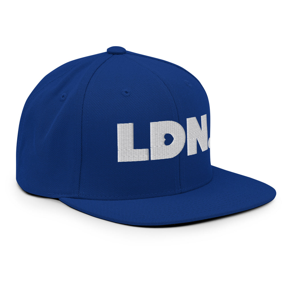 Black snapback hat featuring bold “LDN.” text in white — streetwear-ready with structured fit, flat brim, and adjustable back. A sharp urban essential for London lovers.