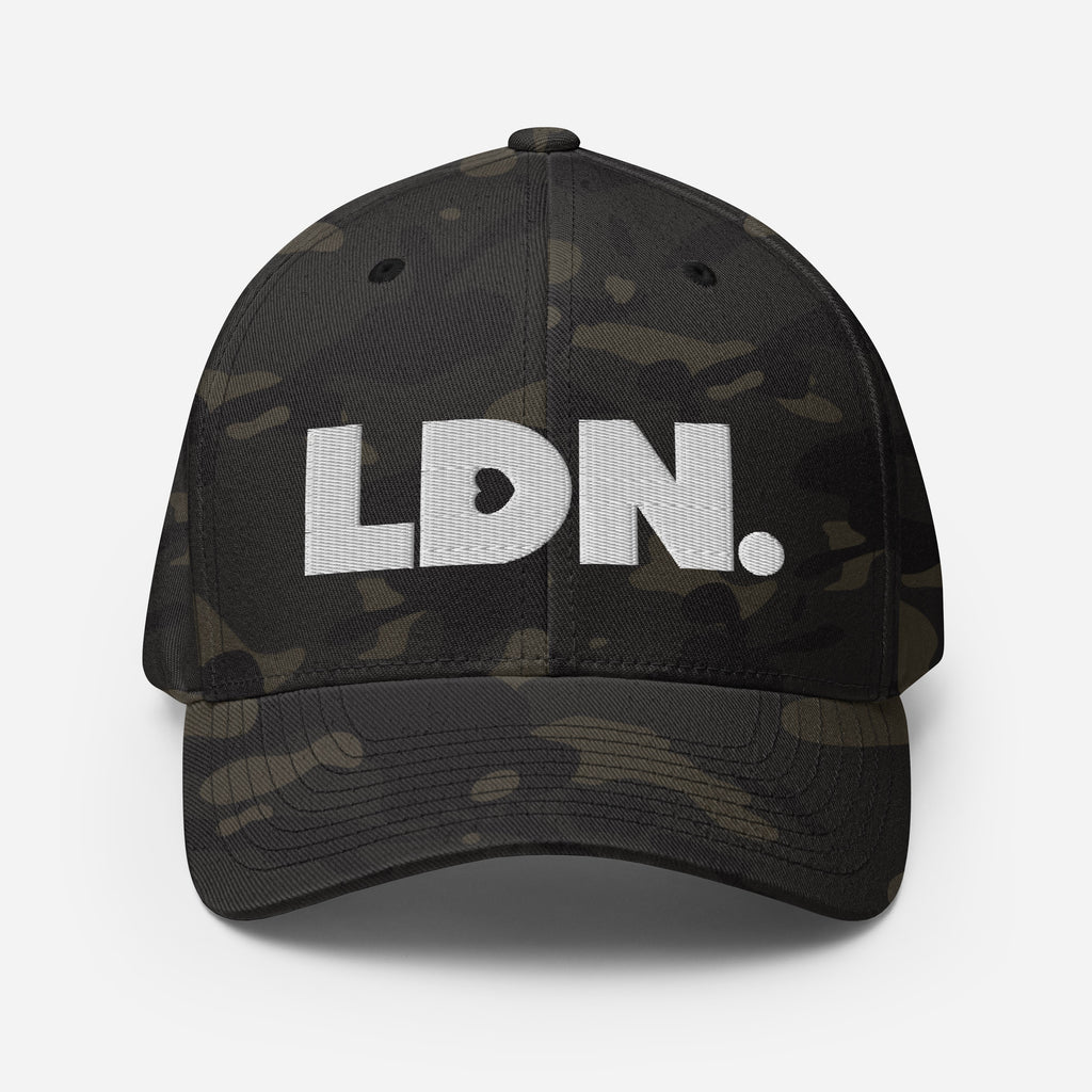Structured twill cap with bold LDN. embroidery. Available in black, camo, red, navy, khaki and more. Two fitted sizes (S/M, L/XL). Clean finish, no mesh.