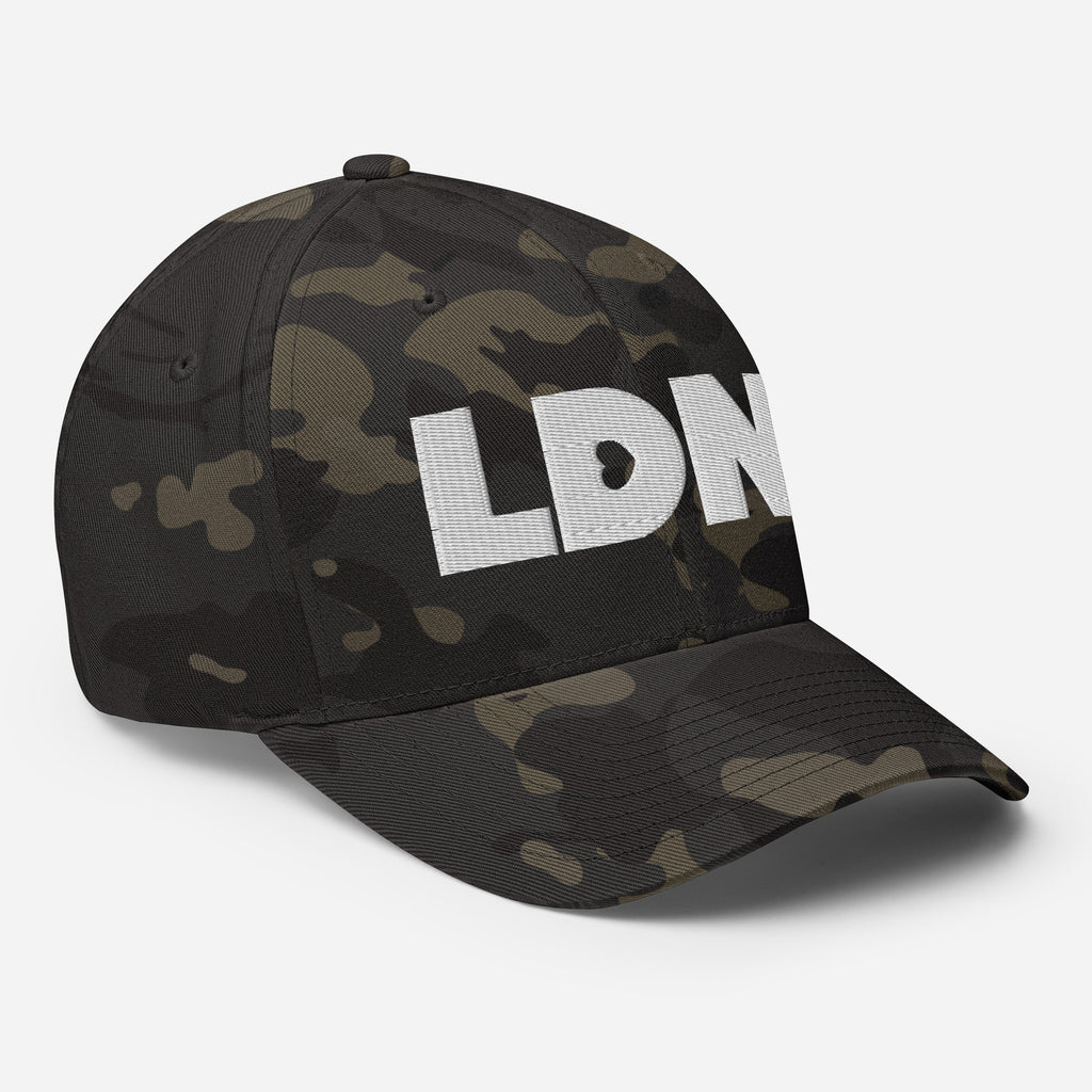 Structured twill cap with bold LDN. embroidery. Available in black, camo, red, navy, khaki and more. Two fitted sizes (S/M, L/XL). Clean finish, no mesh.