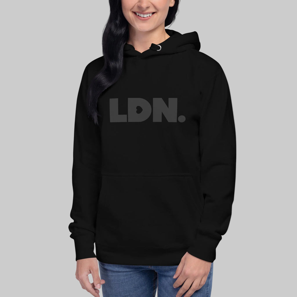 Unisex hoodie with bold black “LDN.” logo across the chest. Minimalist design, soft cotton fabric, and modern fit. Ideal for everyday wear, travel, or street-style layering.