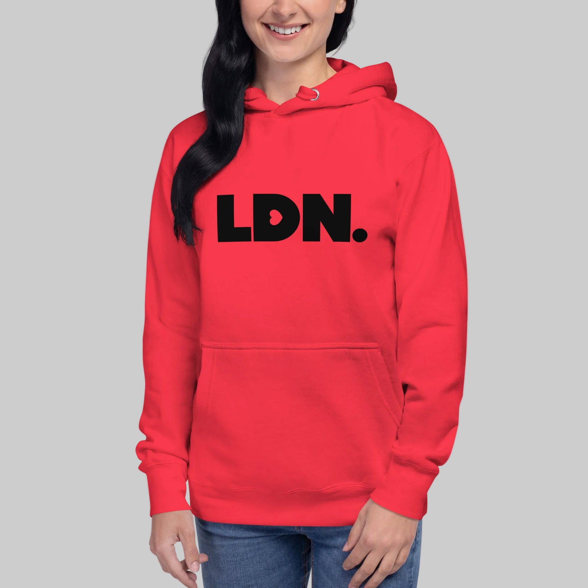 Unisex hoodie with bold black “LDN.” logo across the chest. Minimalist design, soft cotton fabric, and modern fit. Ideal for everyday wear, travel, or street-style layering.