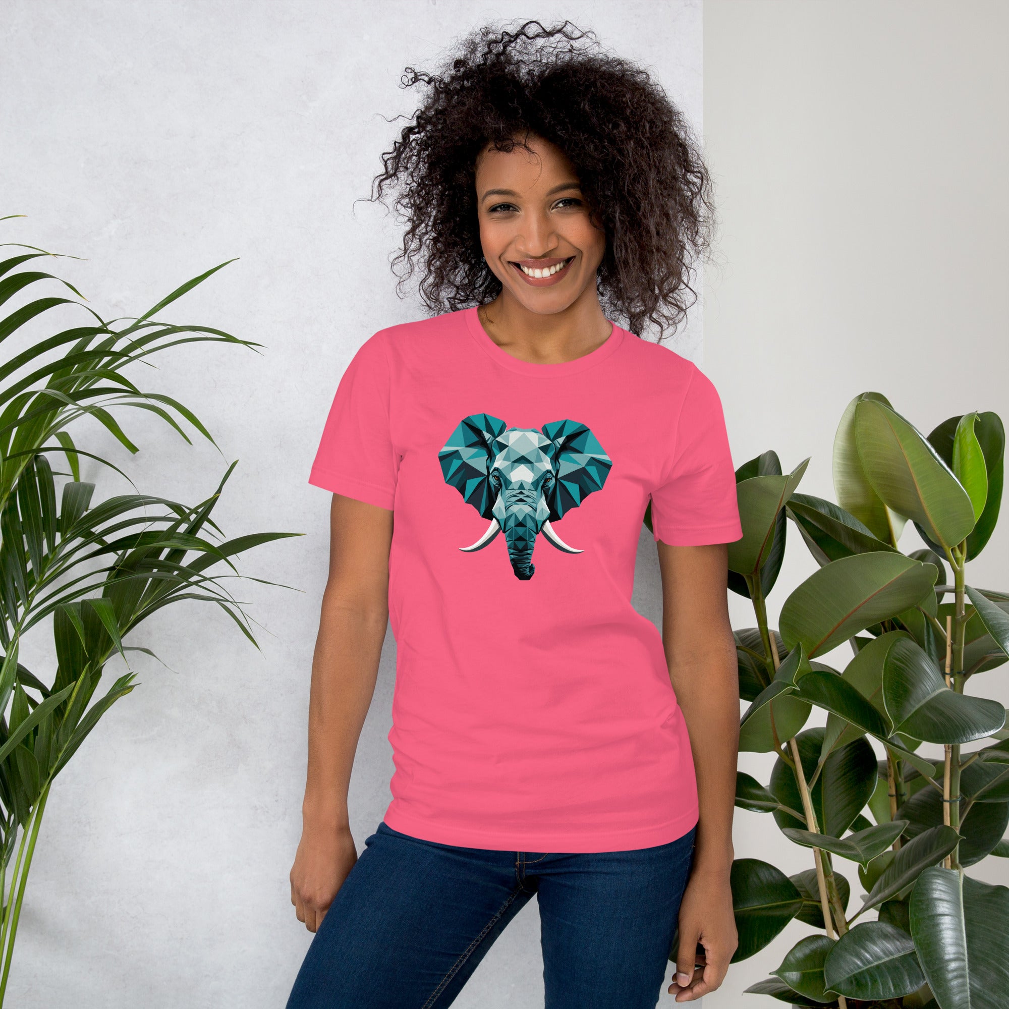Unisex t-shirt featuring a bold geometric elephant graphic. Clean animal design with sharp lines and modern streetwear styling, made for everyday wear.