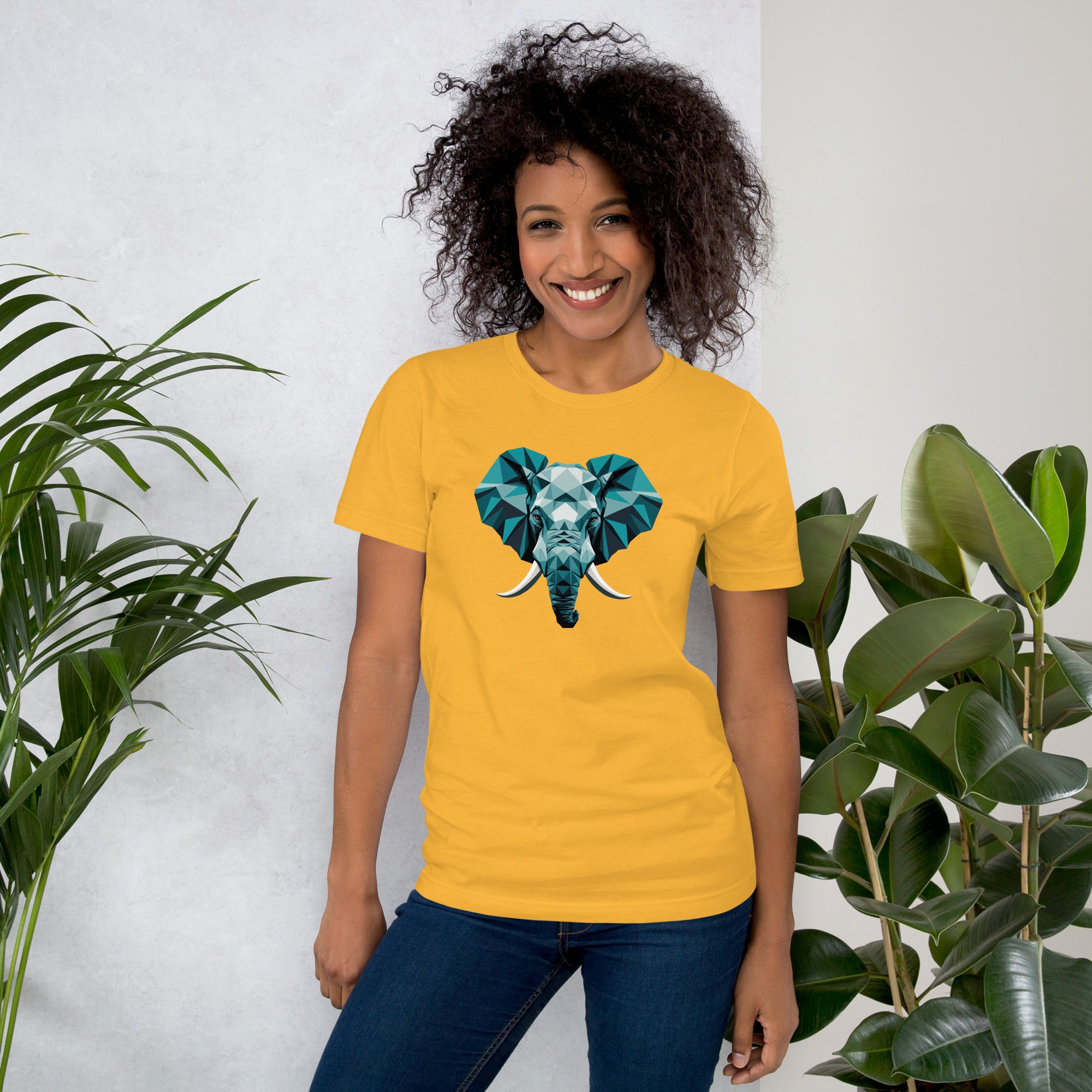 Unisex t-shirt featuring a bold geometric elephant graphic. Clean animal design with sharp lines and modern streetwear styling, made for everyday wear.