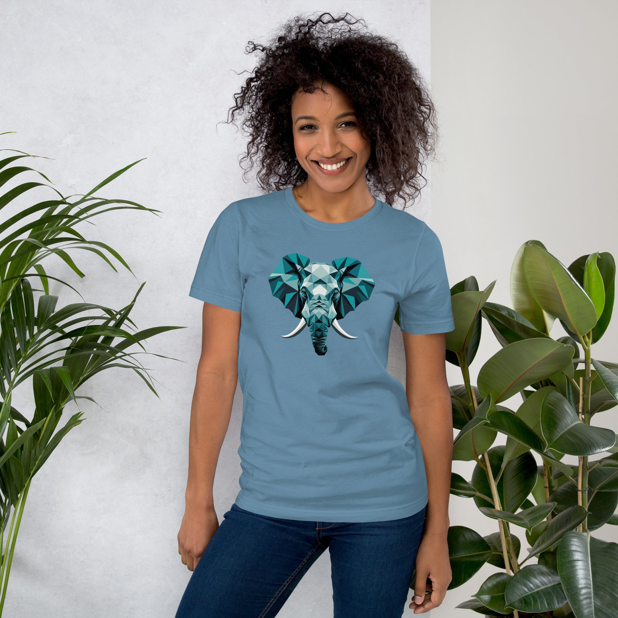 Unisex t-shirt featuring a bold geometric elephant graphic. Clean animal design with sharp lines and modern streetwear styling, made for everyday wear.