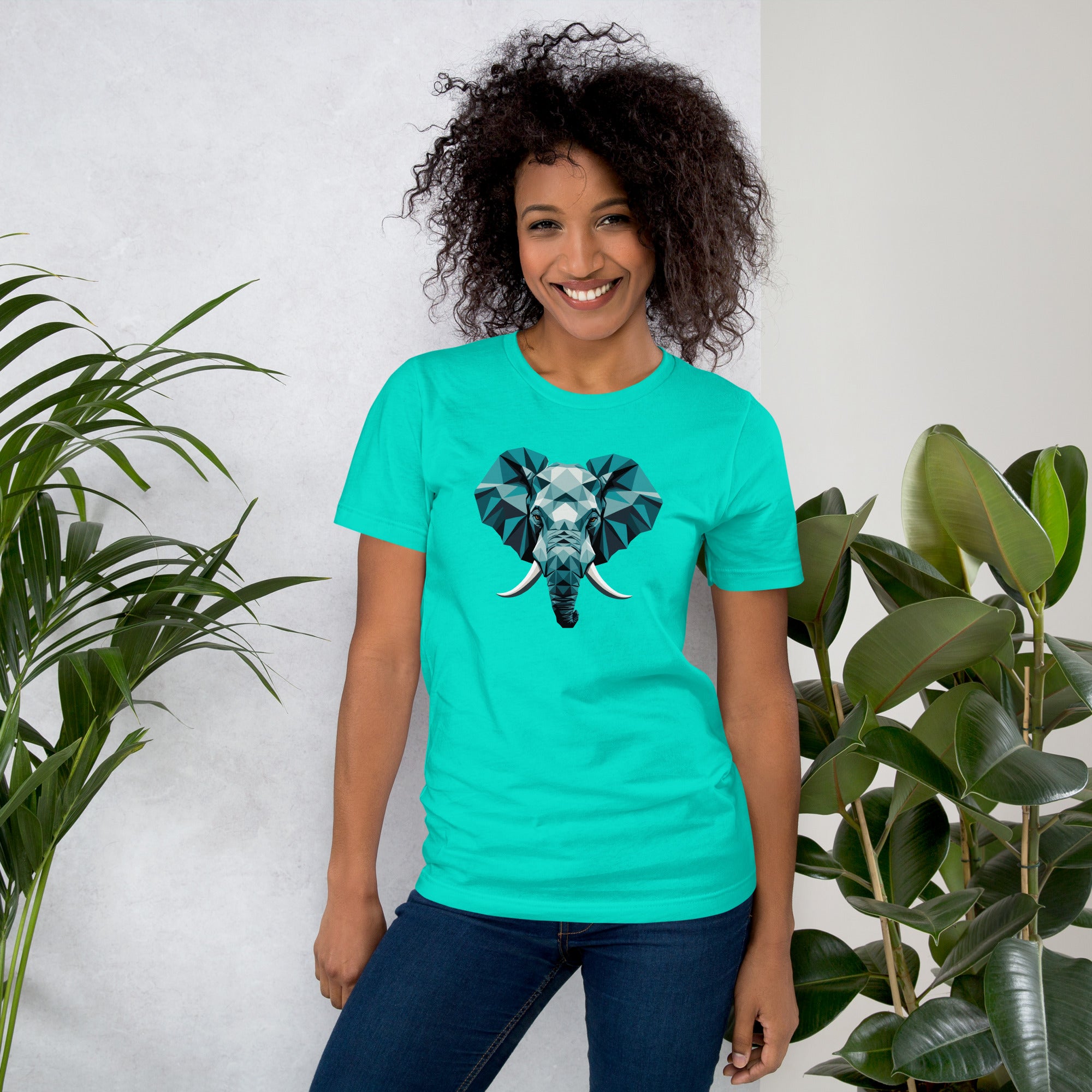 Unisex t-shirt featuring a bold geometric elephant graphic. Clean animal design with sharp lines and modern streetwear styling, made for everyday wear.