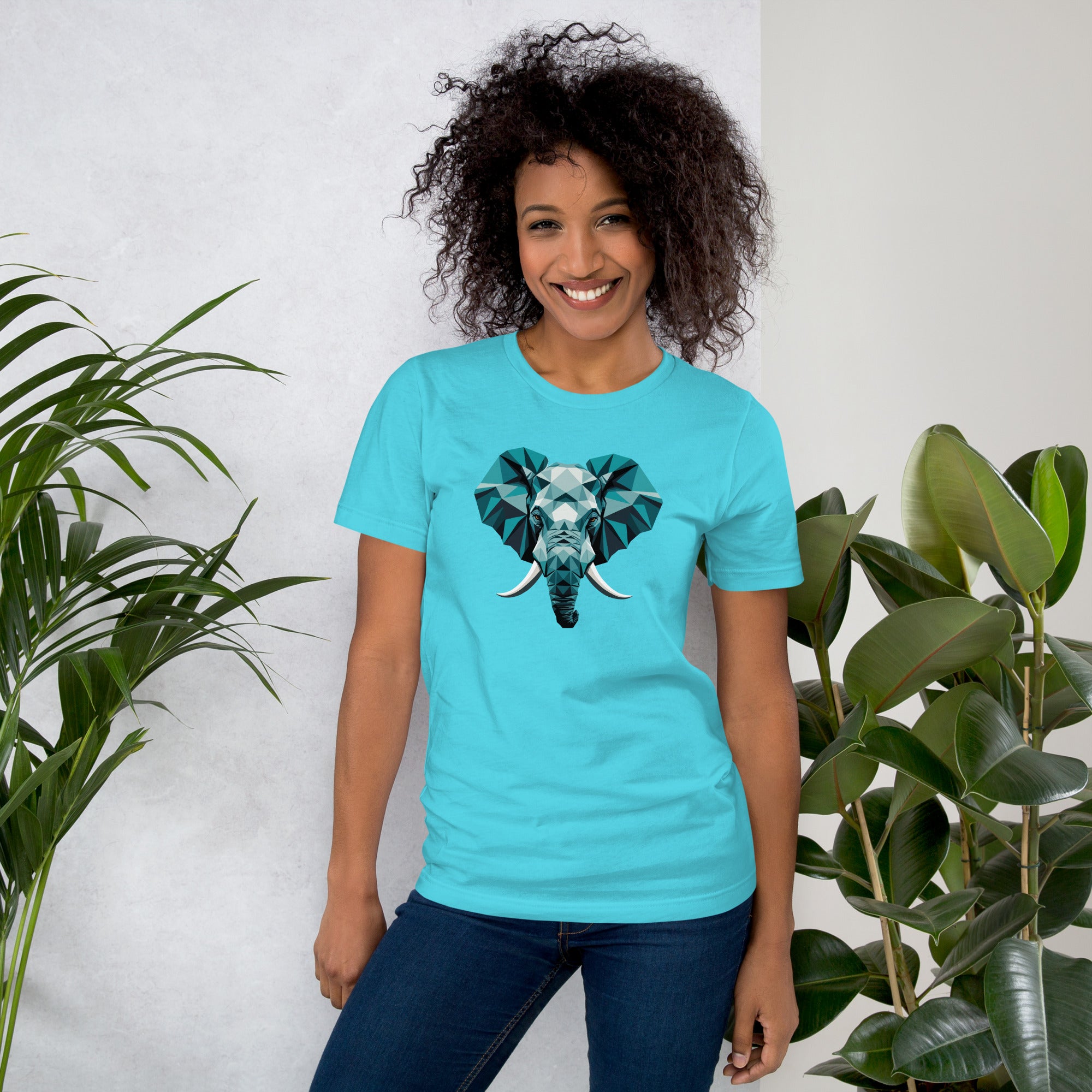 Unisex t-shirt featuring a bold geometric elephant graphic. Clean animal design with sharp lines and modern streetwear styling, made for everyday wear.